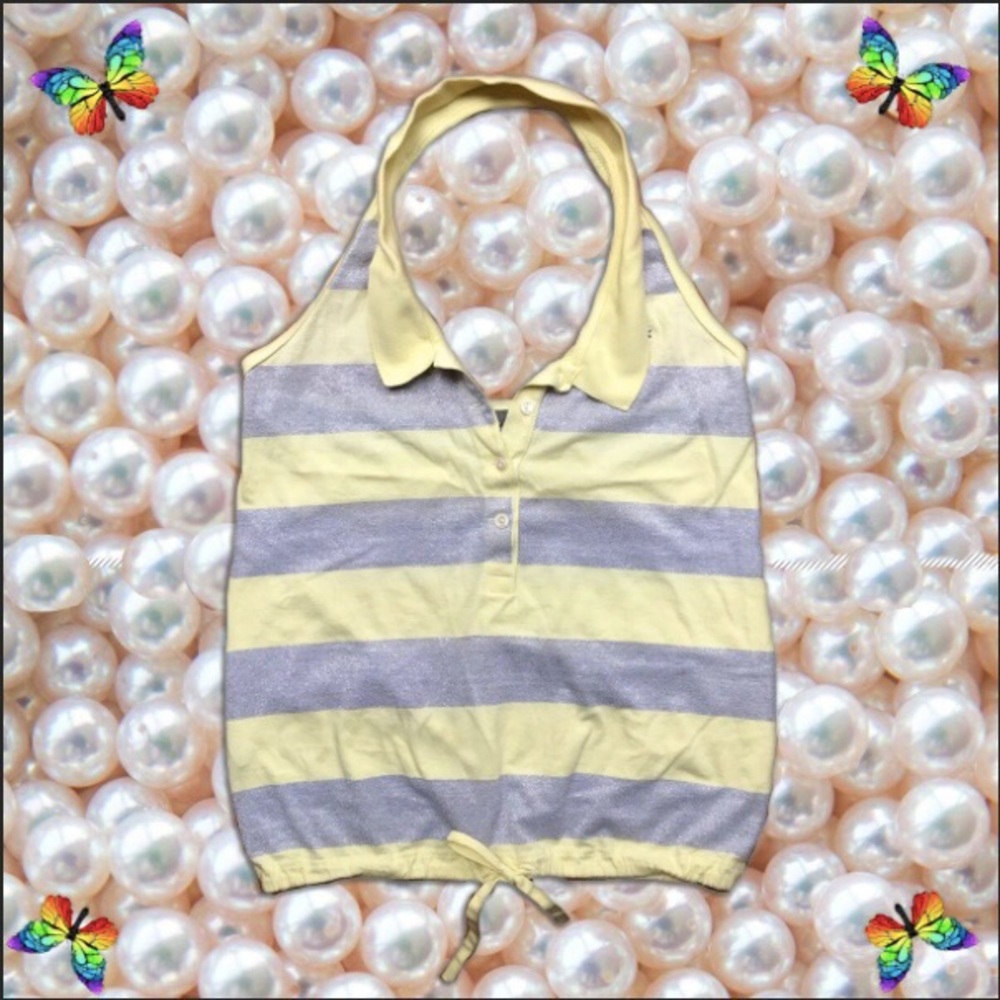 ⭐️⛓Silver & Light Yellow Halter Top w Collar⛓⭐️